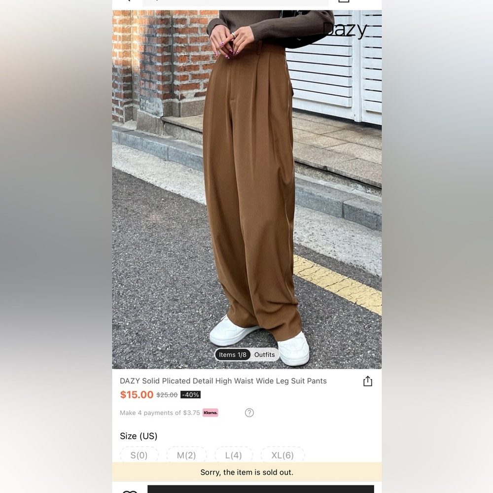 DAZY Solid Plicated Detail High Waist Wide Leg Suit Pants